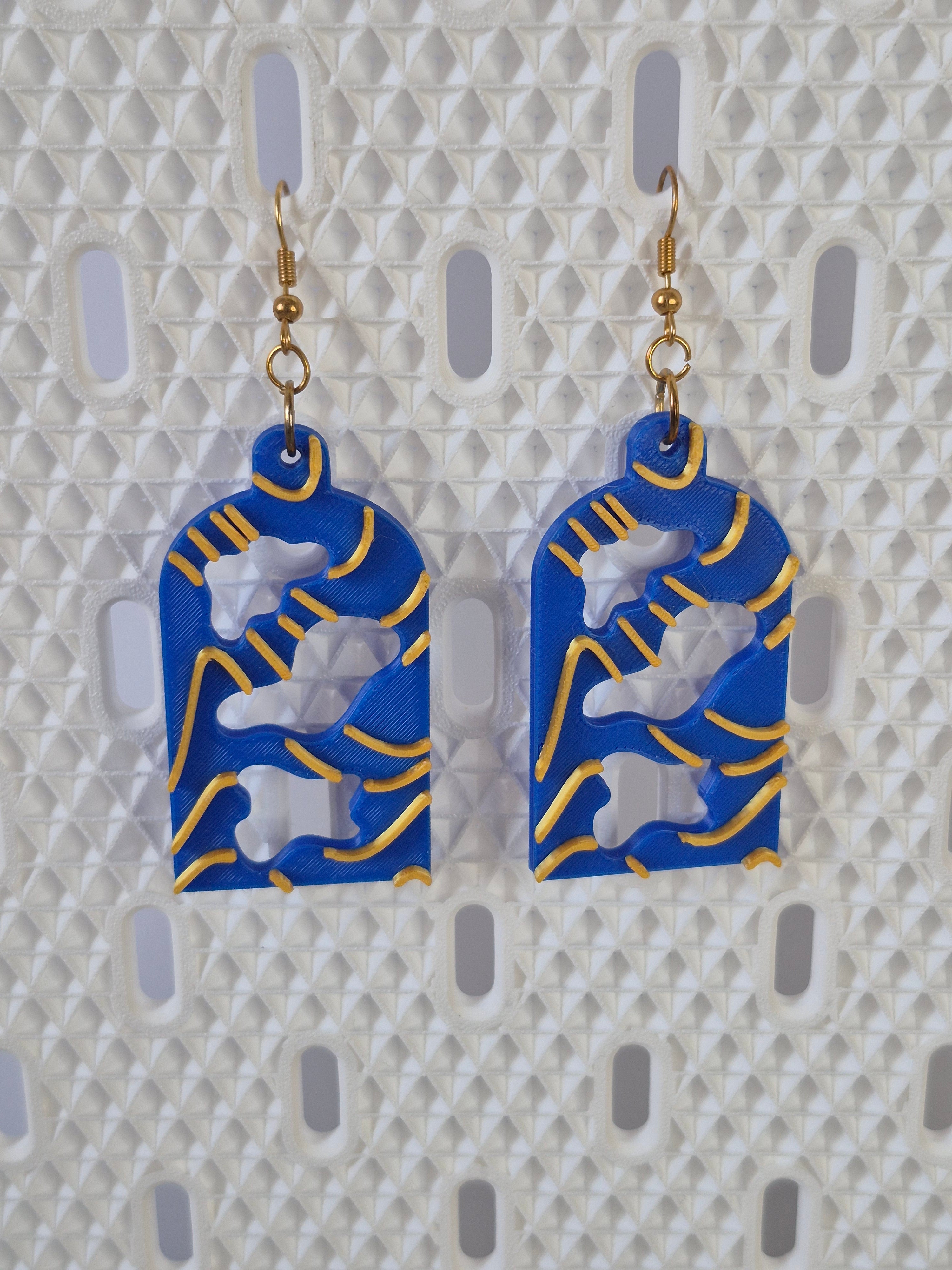 Gold Mirror Earrings (Cobalt)