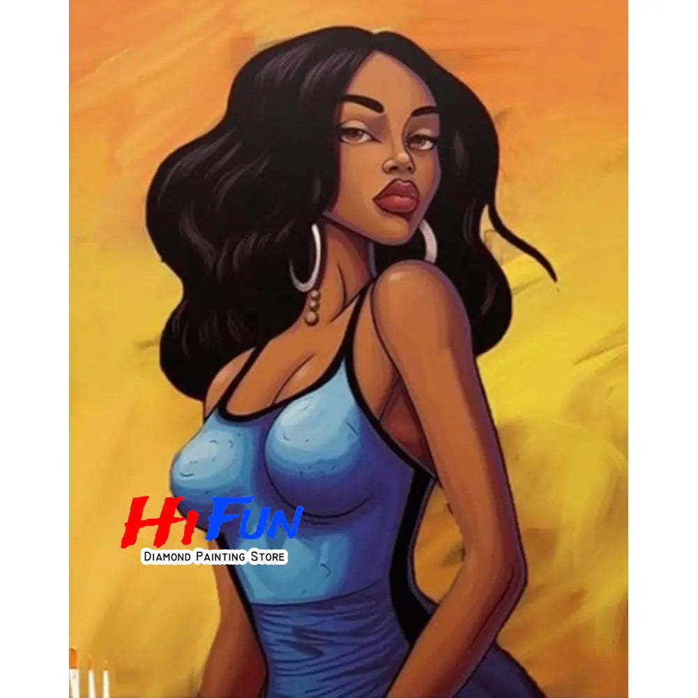 1pc frameless Black Art Diamond Painting DIY Diamond Embroidery Cross Stitch African American Woman Mosaic Rhinestone Kit Home D