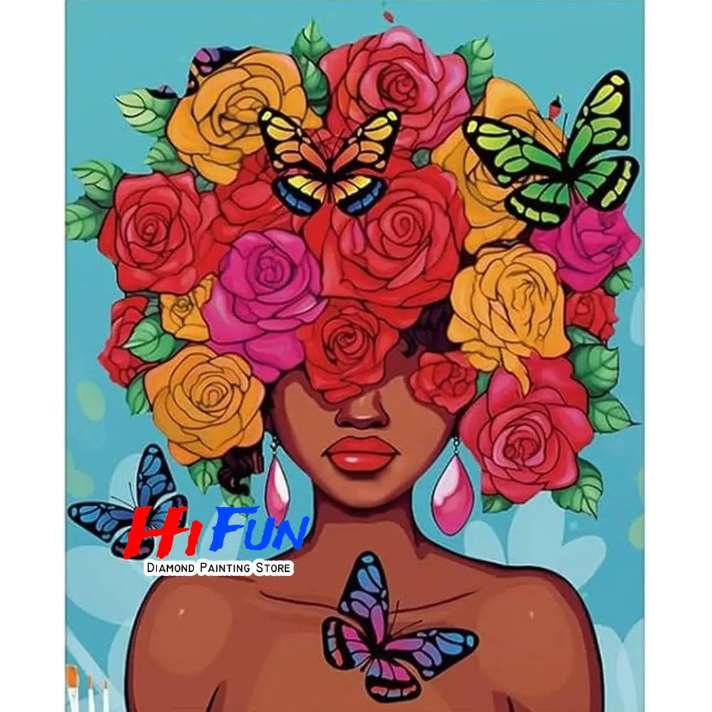 1pc frameless Black Art Diamond Painting DIY Diamond Embroidery Cross Stitch African American Woman Mosaic Rhinestone Kit Home D