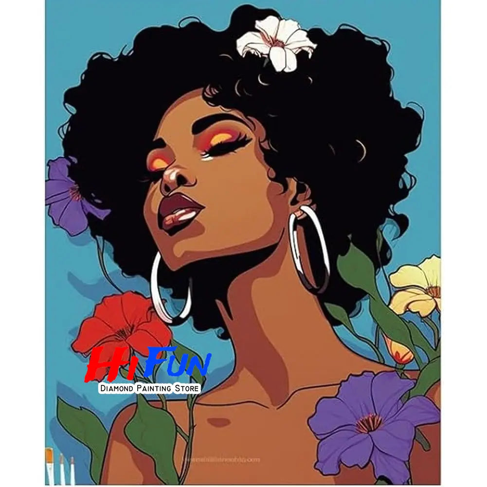 1pc frameless Black Art Diamond Painting DIY Diamond Embroidery Cross Stitch African American Woman Mosaic Rhinestone Kit Home D