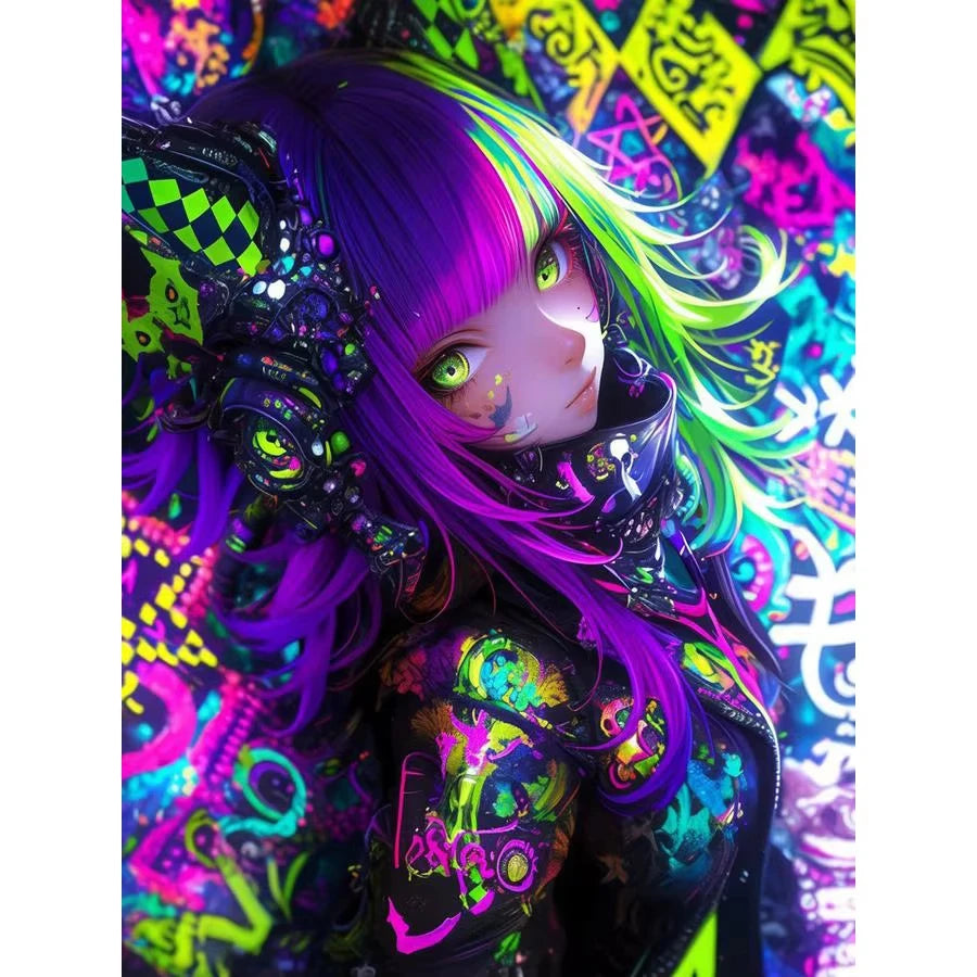 Diamond Painting kit Neon Y2K Anime girl