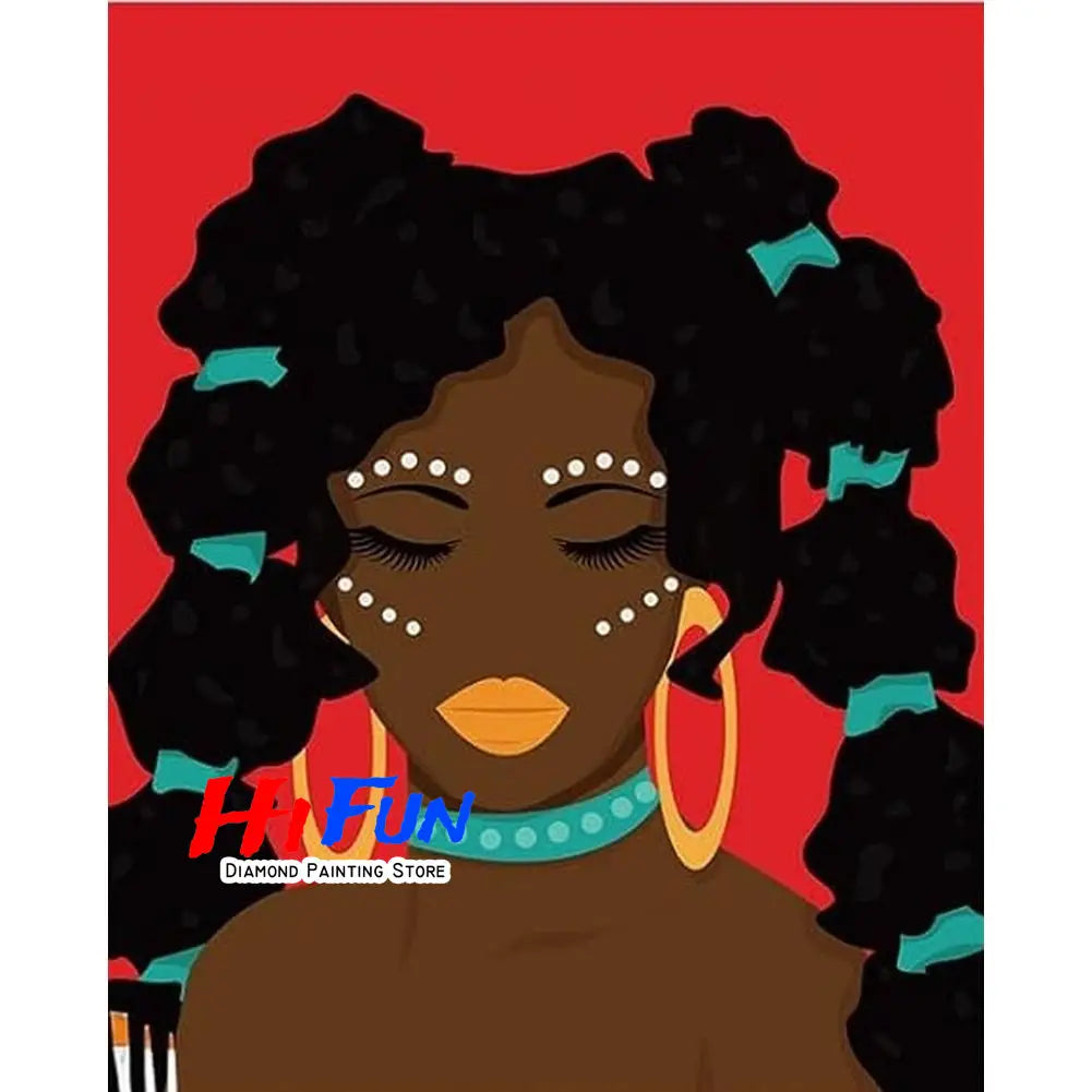1pc frameless Black Art Diamond Painting DIY Diamond Embroidery Cross Stitch African American Woman Mosaic Rhinestone Kit Home D