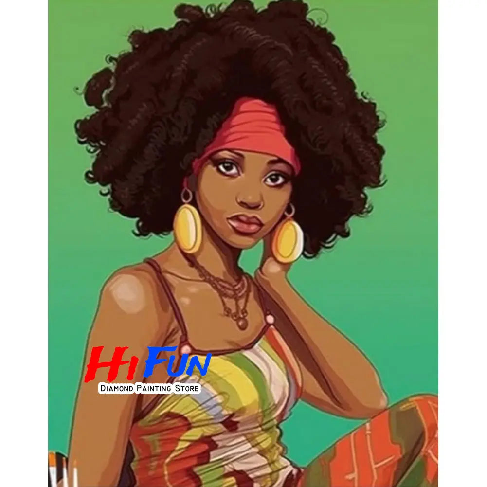 1pc frameless Black Art Diamond Painting DIY Diamond Embroidery Cross Stitch African American Woman Mosaic Rhinestone Kit Home D