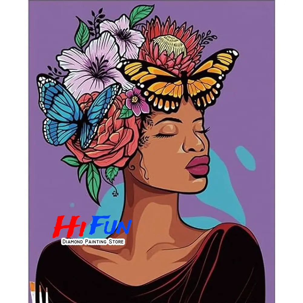 1pc frameless Black Art Diamond Painting DIY Diamond Embroidery Cross Stitch African American Woman Mosaic Rhinestone Kit Home D