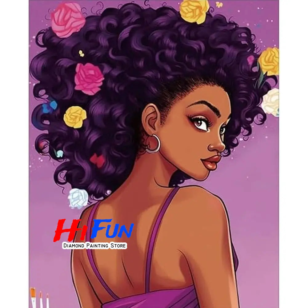 1pc frameless Black Art Diamond Painting DIY Diamond Embroidery Cross Stitch African American Woman Mosaic Rhinestone Kit Home D