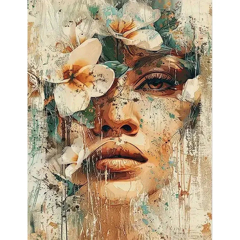 Diamond Art kit Vintage Abstract Woman with Flowers