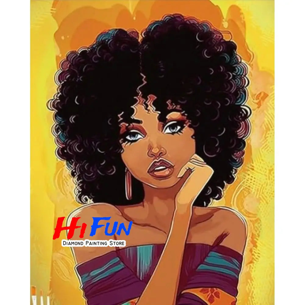 1pc frameless Black Art Diamond Painting DIY Diamond Embroidery Cross Stitch African American Woman Mosaic Rhinestone Kit Home D