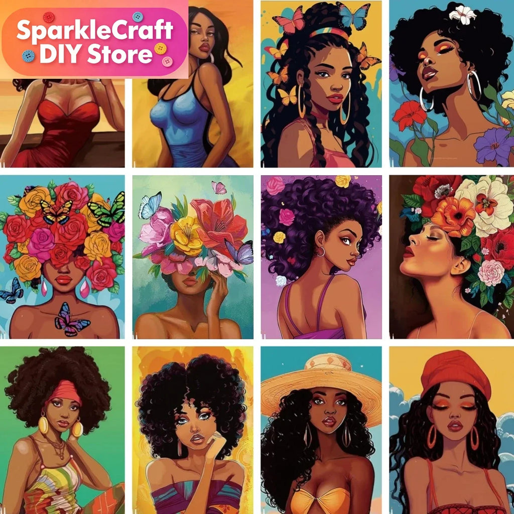 1pc frameless Black Art Diamond Painting DIY Diamond Embroidery Cross Stitch African American Woman Mosaic Rhinestone Kit Home D
