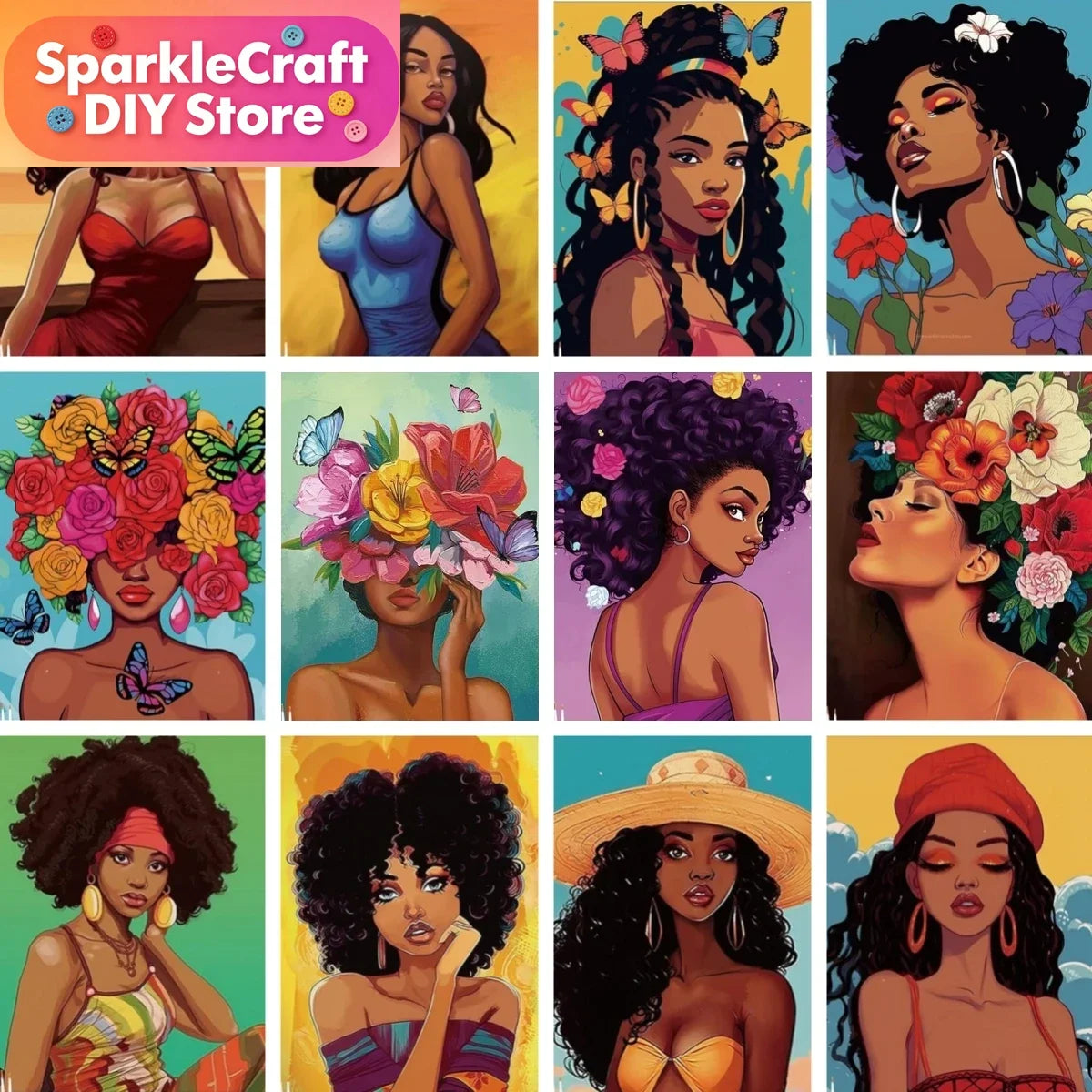 1pc frameless Black Art Diamond Painting DIY Diamond Embroidery Cross Stitch African American Woman Mosaic Rhinestone Kit Home D