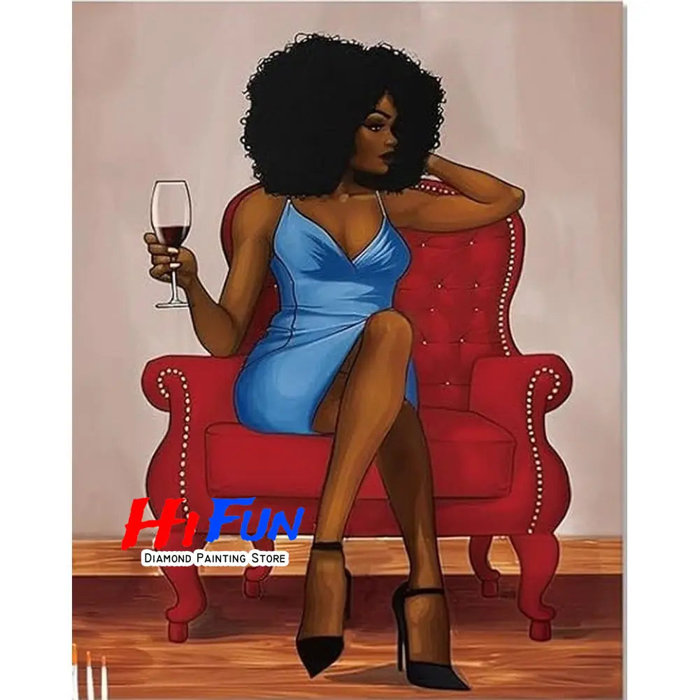 1pc frameless Black Art Diamond Painting DIY Diamond Embroidery Cross Stitch African American Woman Mosaic Rhinestone Kit Home D