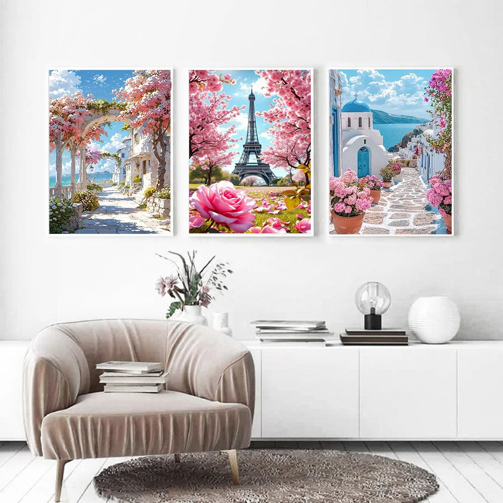 European Architecture 5D DIY Diamond Painting Kit Natural Landscape Full Diamond Mosaic Cross Stitch Kit Room Decoration Gift