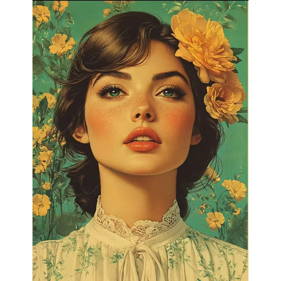 Diamond Art kit Vintage Abstract Woman with Flowers