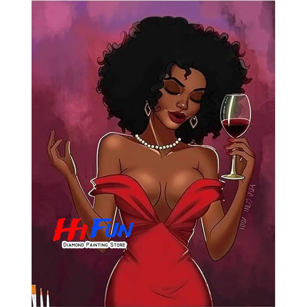1pc frameless Black Art Diamond Painting DIY Diamond Embroidery Cross Stitch African American Woman Mosaic Rhinestone Kit Home D